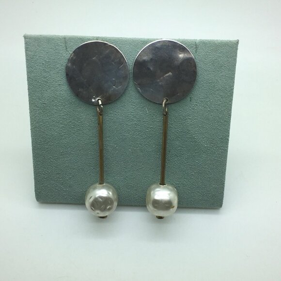 Martha Sturdy Vancouver Pierced Drop Earrings Brutalist Modernist Faux Pearls - Picture 1 of 6